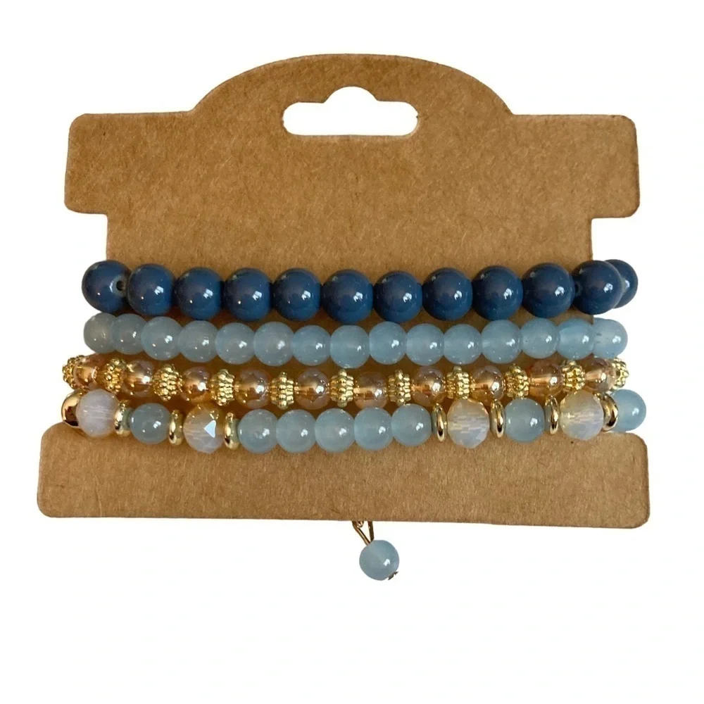 Bracelet / 4 Pcs Multilayer Natural Stone Crystal Elastic Bangle